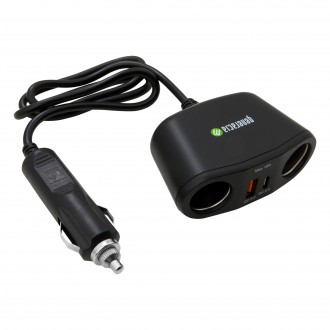 Ładowarka samochodowa z dwoma portami USB i dwoma gniazdami zapalniczki czarna
